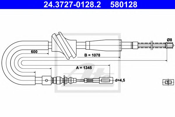 24.3727-0128.2 ATE Brake System Cable, parking brake