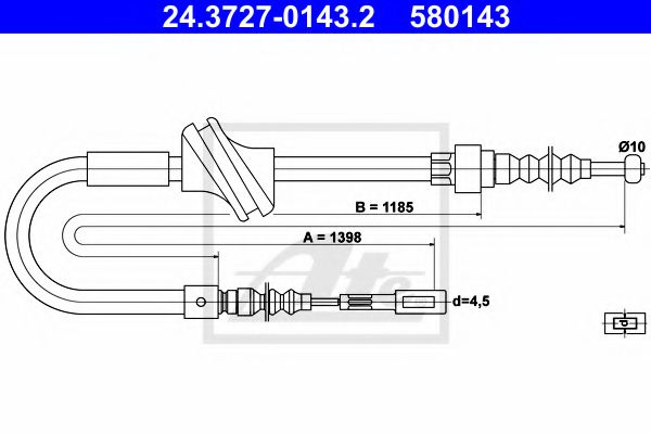 24.3727-0143.2 ATE Brake System Cable, parking brake