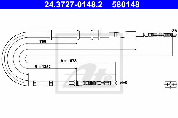 24.3727-0148.2 ATE Brake System Cable, parking brake