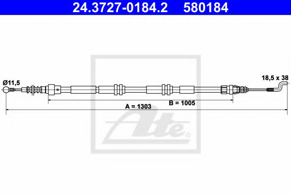 24.3727-0184.2 ATE Brake System Cable, parking brake