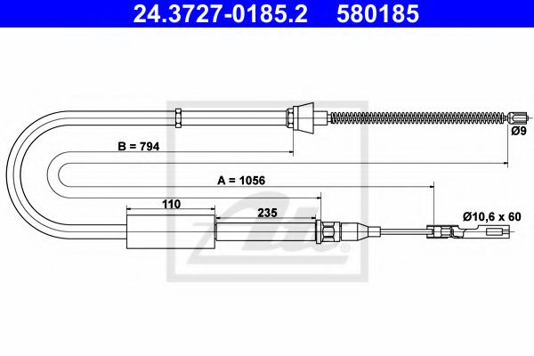 24.3727-0185.2 ATE Brake System Cable, parking brake