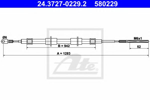 24.3727-0229.2 ATE Brake System Cable, parking brake