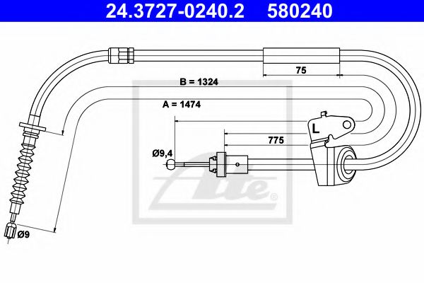 24.3727-0240.2 ATE Brake System Cable, parking brake