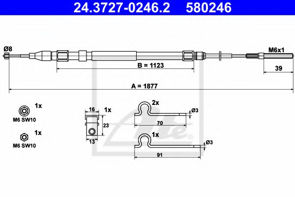 24.3727-0246.2 ATE Brake System Cable, parking brake