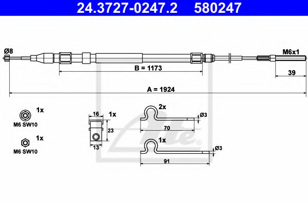 24.3727-0247.2 ATE Brake System Cable, parking brake