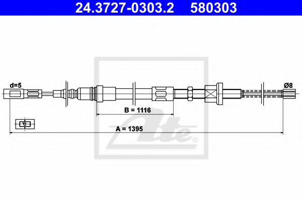 24.3727-0303.2 ATE Brake System Cable, parking brake