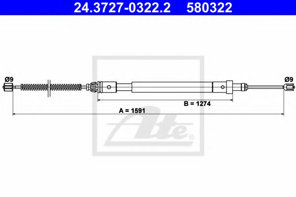 24.3727-0322.2 ATE Brake System Cable, parking brake