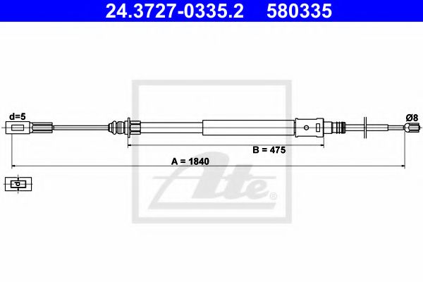 24.3727-0335.2 ATE Brake System Cable, parking brake