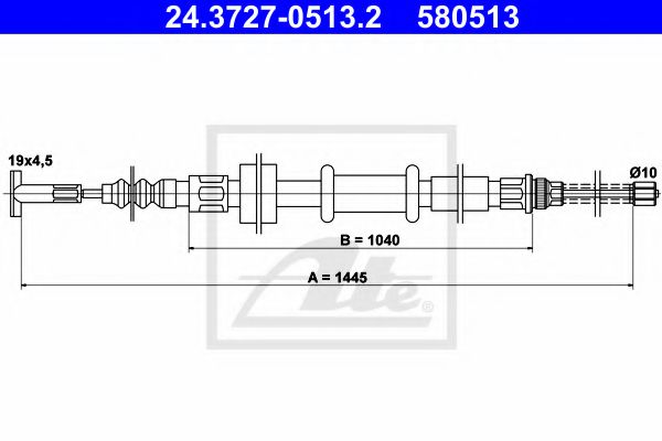 24.3727-0513.2 ATE Brake System Cable, parking brake