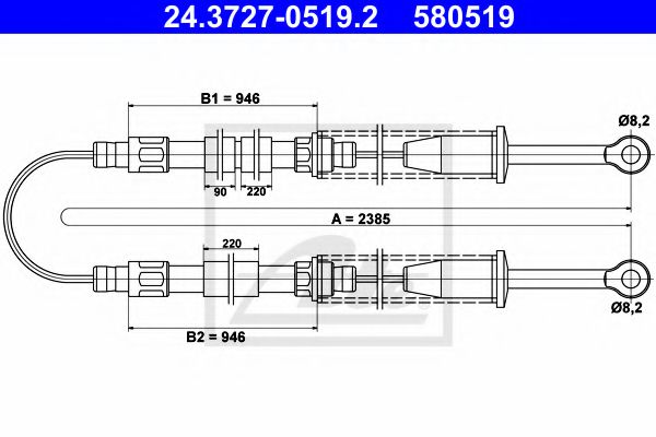 24.3727-0519.2 ATE Brake System Cable, parking brake