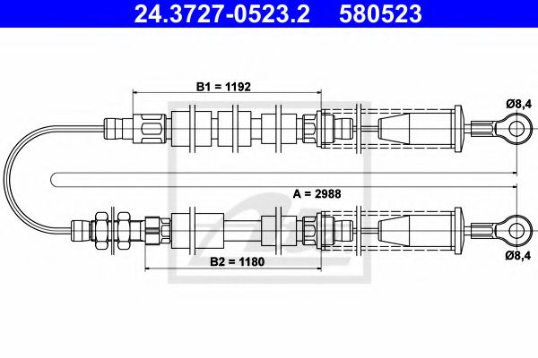 24.3727-0523.2 ATE Brake System Cable, parking brake