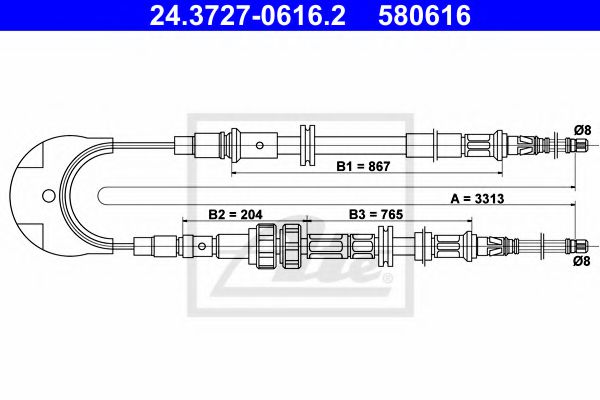 24.3727-0616.2 ATE Brake System Cable, parking brake