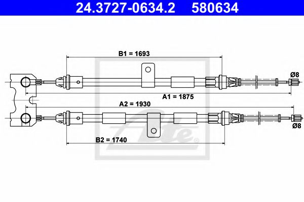 24.3727-0634.2 ATE Brake System Cable, parking brake