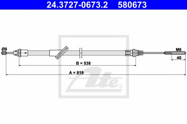 24.3727-0673.2 ATE Brake System Cable, parking brake