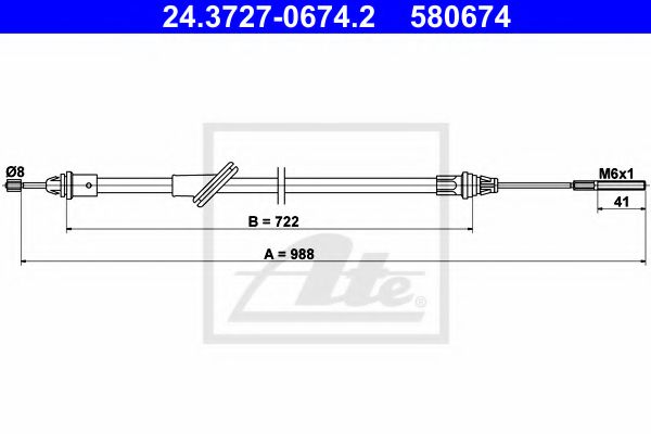 24.3727-0674.2 ATE Brake System Cable, parking brake