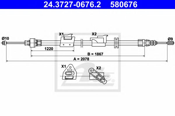 24.3727-0676.2 ATE Brake System Cable, parking brake