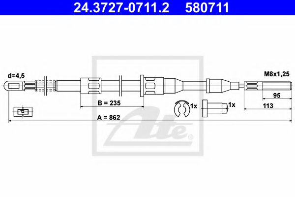 24.3727-0711.2 ATE Brake System Cable, parking brake