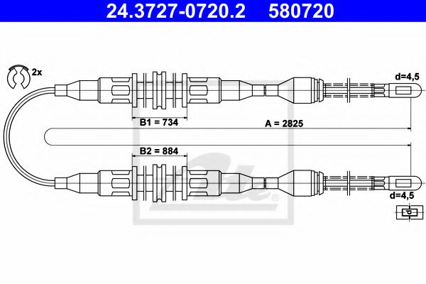24.3727-0720.2 ATE Brake System Cable, parking brake