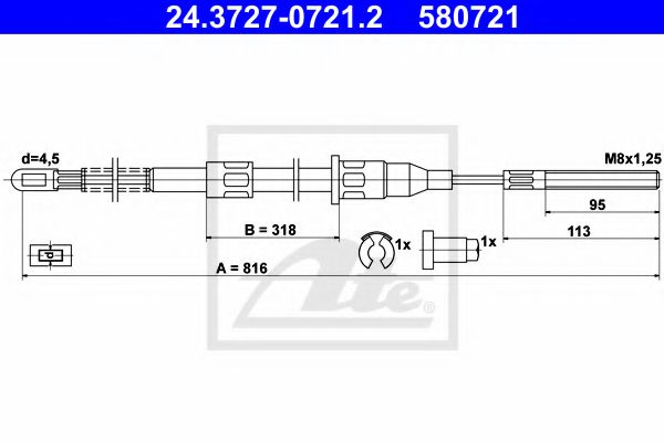 24.3727-0721.2 ATE Brake System Cable, parking brake