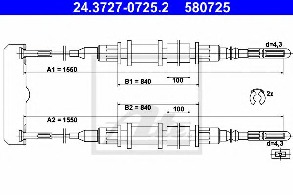 24.3727-0725.2 ATE Brake System Cable, parking brake