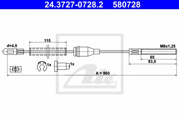 24.3727-0728.2 ATE Brake System Cable, parking brake