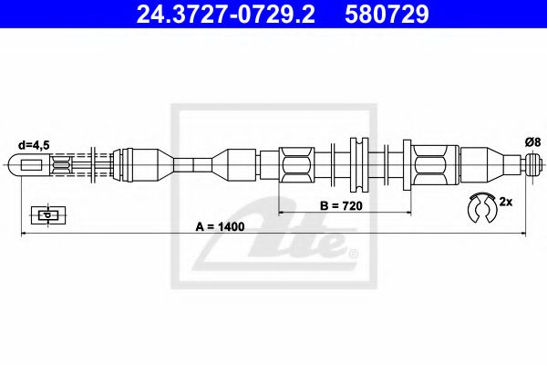 24.3727-0729.2 ATE Brake System Cable, parking brake