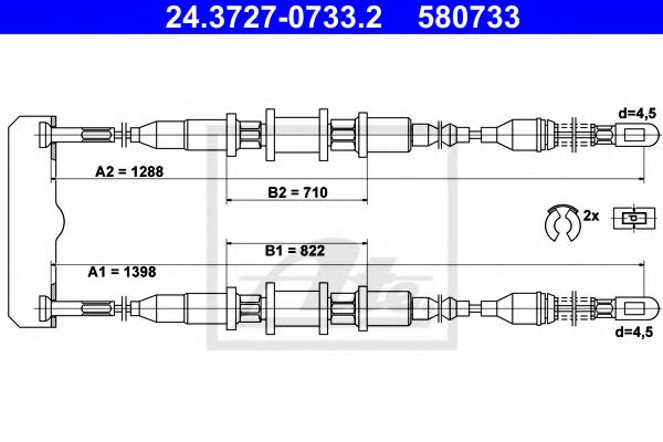 24.3727-0733.2 ATE Brake System Cable, parking brake