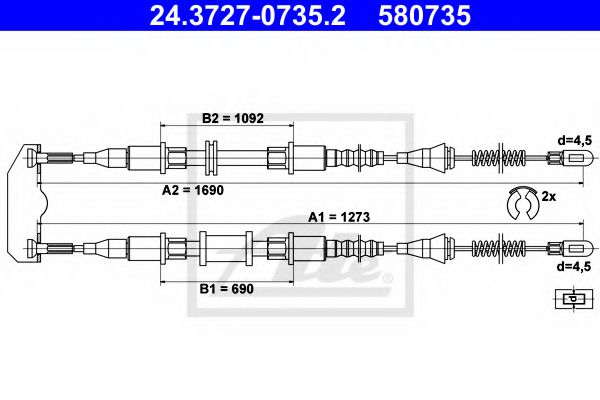 24.3727-0735.2 ATE Brake System Cable, parking brake