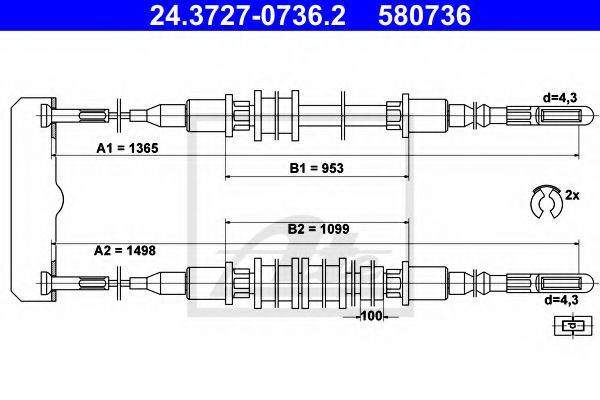 24.3727-0736.2 ATE Brake System Cable, parking brake