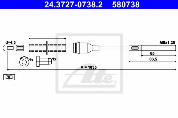 24.3727-0738.2 ATE Brake System Cable, parking brake