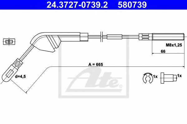 24.3727-0739.2 ATE Brake System Cable, parking brake