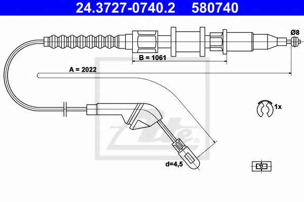 24.3727-0740.2 ATE Brake System Cable, parking brake