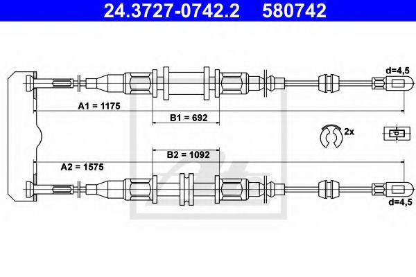 24.3727-0742.2 ATE Brake System Cable, parking brake