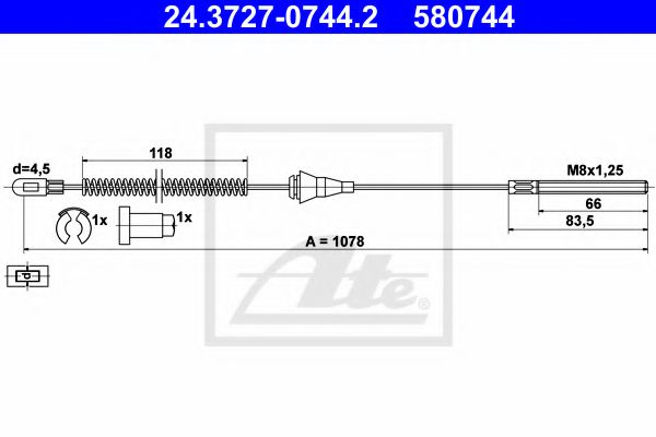 24.3727-0744.2 ATE Brake System Cable, parking brake