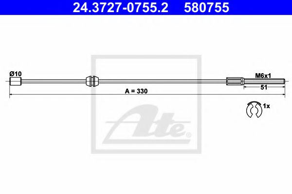 24.3727-0755.2 ATE Brake System Cable, parking brake