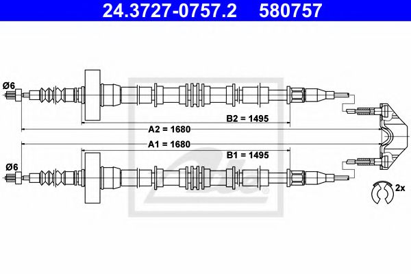 24.3727-0757.2 ATE Brake System Cable, parking brake