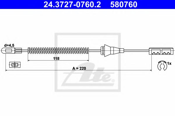 24.3727-0760.2 ATE Brake System Cable, parking brake