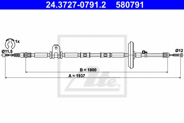 24.3727-0791.2 ATE Brake System Cable, parking brake
