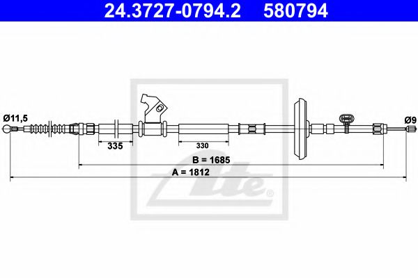 24.3727-0794.2 ATE Brake System Cable, parking brake