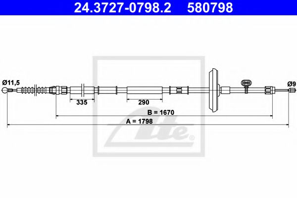 24.3727-0798.2 ATE Brake System Cable, parking brake