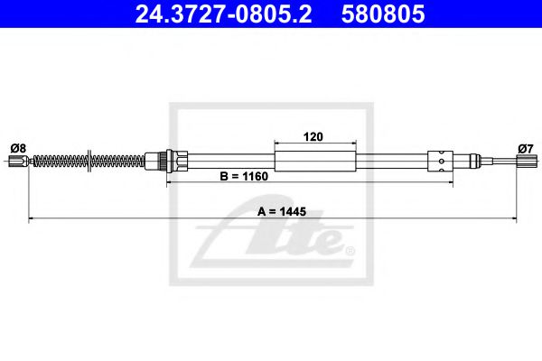 24.3727-0805.2 ATE Brake System Cable, parking brake