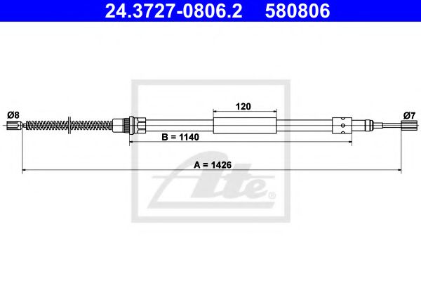 24.3727-0806.2 ATE Brake System Cable, parking brake