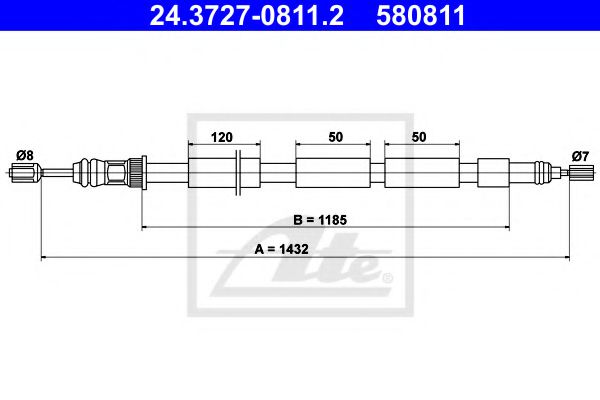 24.3727-0811.2 ATE Brake System Cable, parking brake