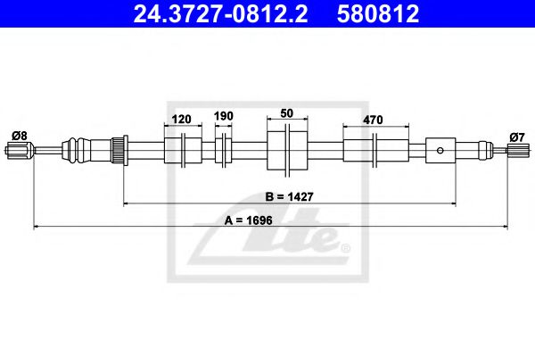 24.3727-0812.2 ATE Brake System Cable, parking brake