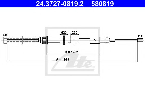 24.3727-0819.2 ATE Brake System Cable, parking brake