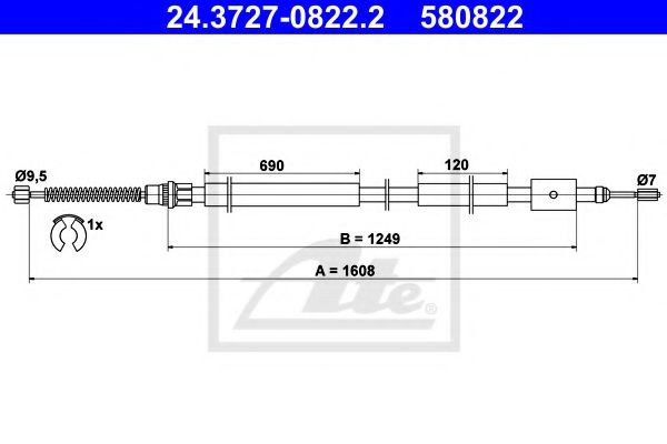 24.3727-0822.2 ATE Brake System Cable, parking brake