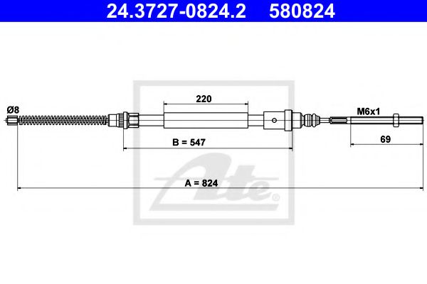 24.3727-0824.2 ATE Brake System Cable, parking brake