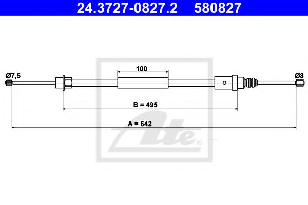 24.3727-0827.2 ATE Brake System Cable, parking brake