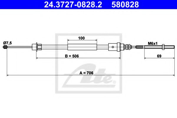 24.3727-0828.2 ATE Brake System Cable, parking brake