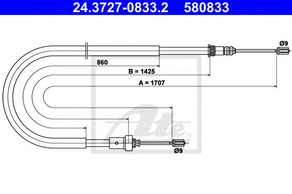 24.3727-0833.2 ATE Brake System Cable, parking brake